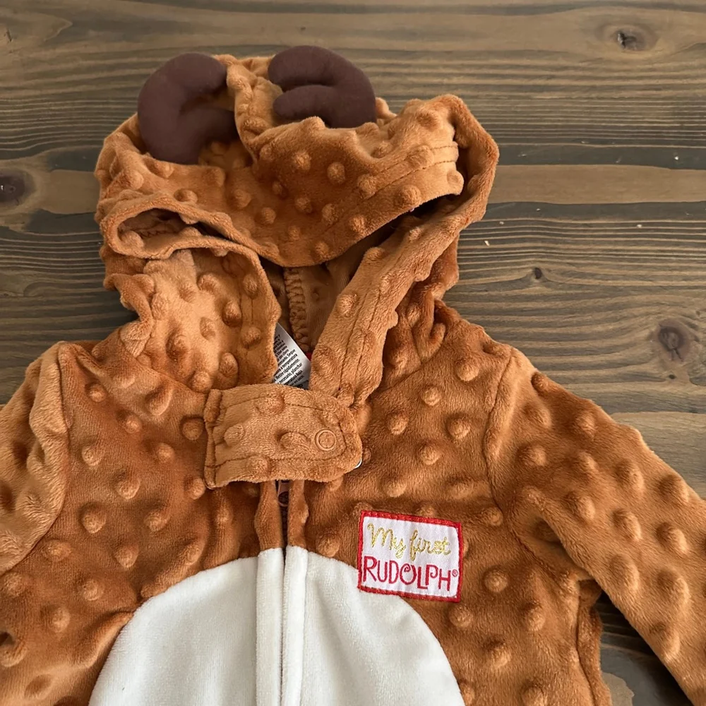Baby Rudolph Footie Pajamas 9M Brown Cozy Holiday Christmas My First